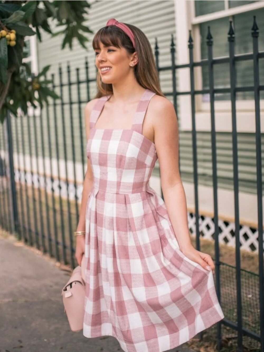Gal Meets Glam: Polly Dress | Dusty Pink & White Gingham Midi Dress | Size 4
